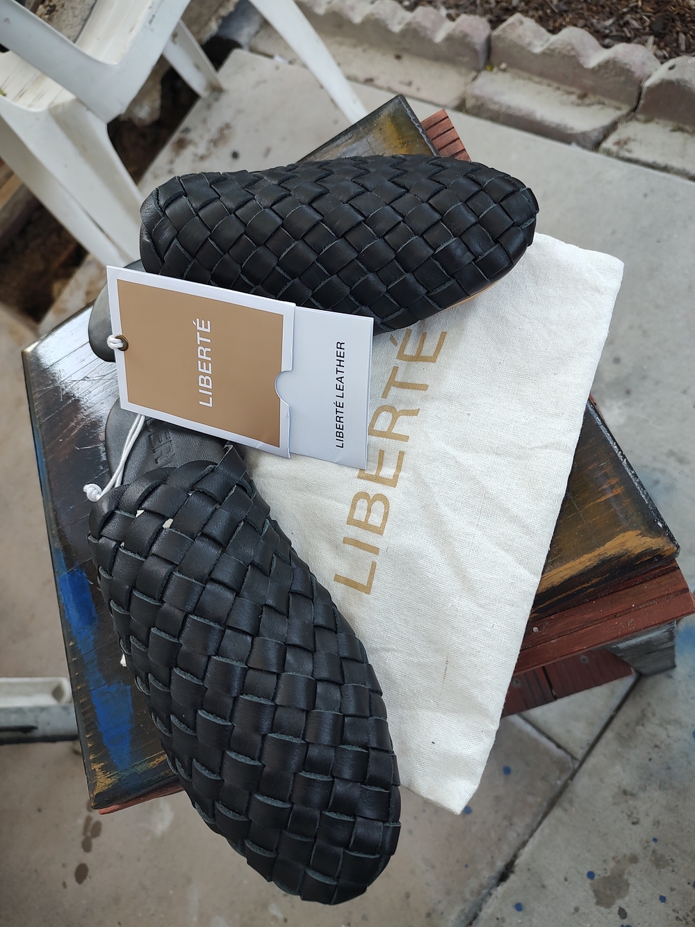 LIBERTÉ Black Woven Leather Slip-On Mules